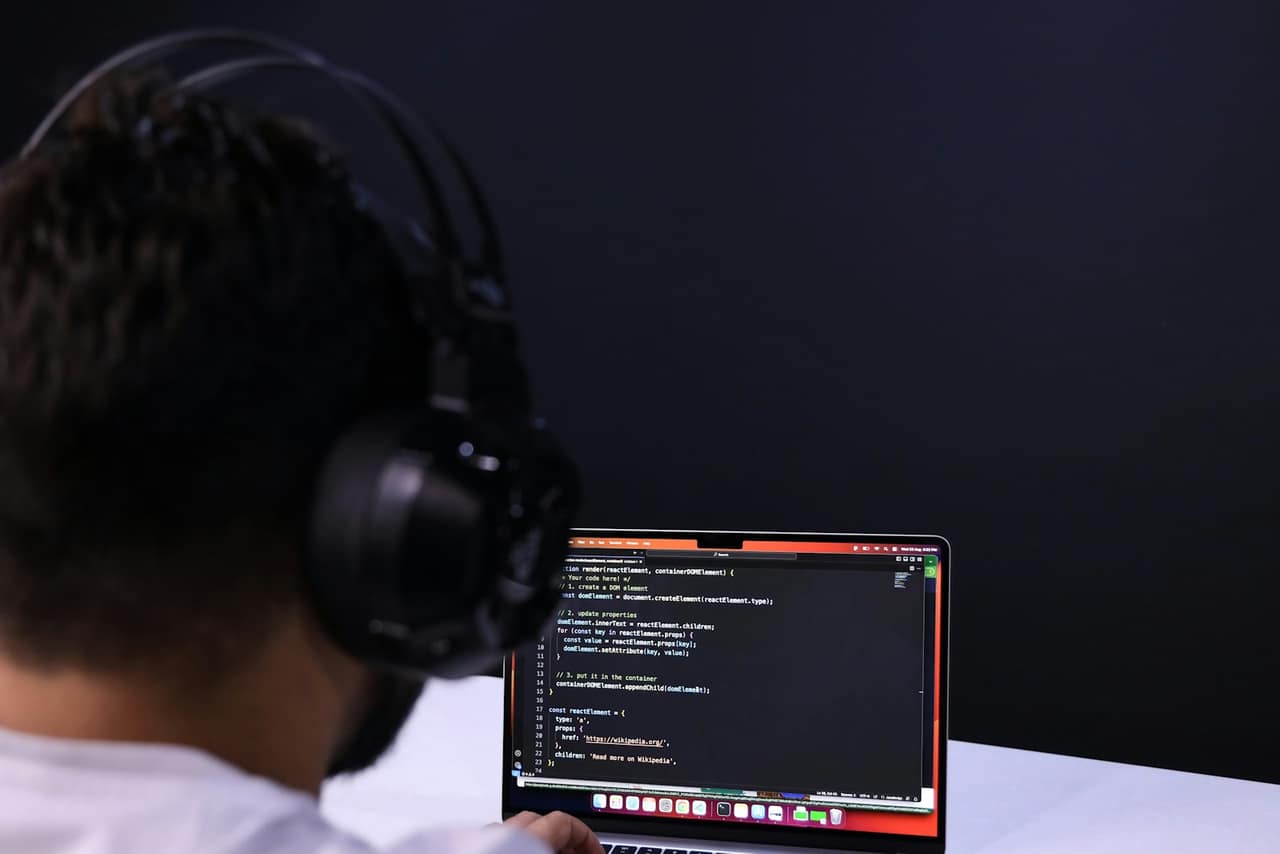 Engineer in deep focus writing code